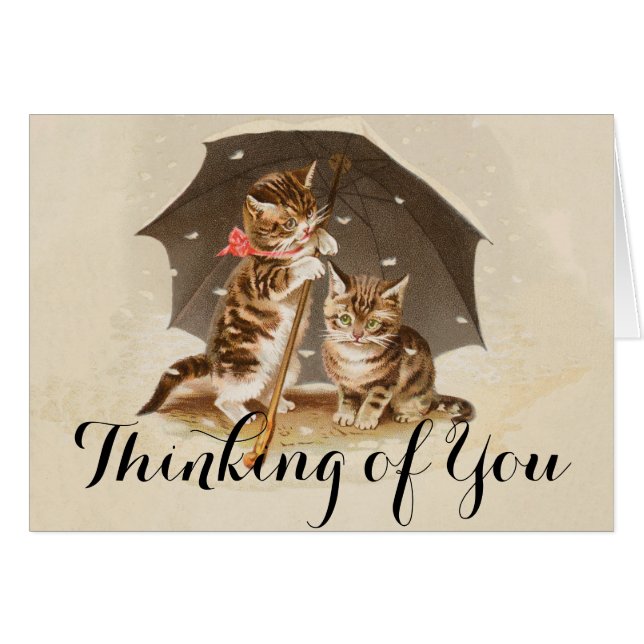 Chatons vintage sous parapluie art de chat antique (Devant horizontal)