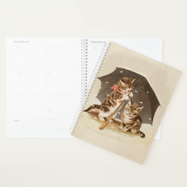 Chatons vintage sous un parapluie, art antique de  (Devant avec enveloppe)