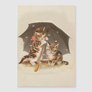 Chatons vintage sous un parapluie, art antique de