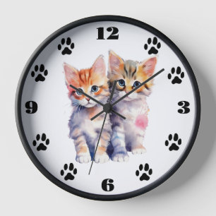 Chatons Whimsical Aquarelle Horloge murale