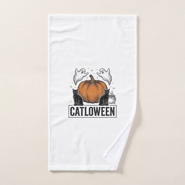 Chatoween Chat Noir Fantôme Halloween Conception V (Serviette à main)