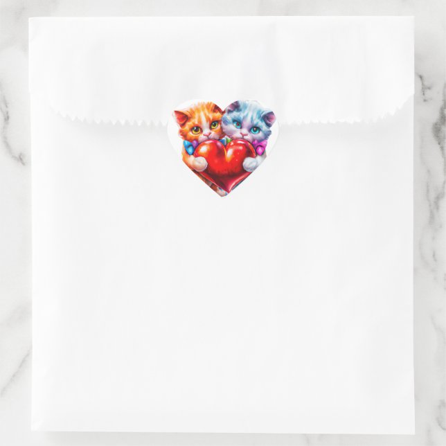 Chats amoureux autocollant valentin (Sac)