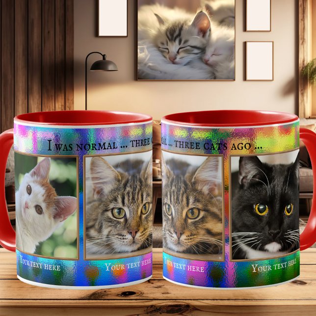 Chats amusants colorés Mug photo personnalisée (photo mug featuring your own favorite (cat) photos framed by a colorful frosted glass design)