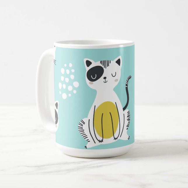 Chats amusants illustration tasse de thé pastel (Devant gauche)