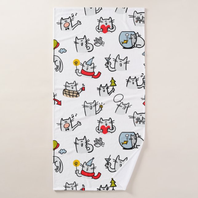Chats amusants, lait et magie. (Serviette de bain)