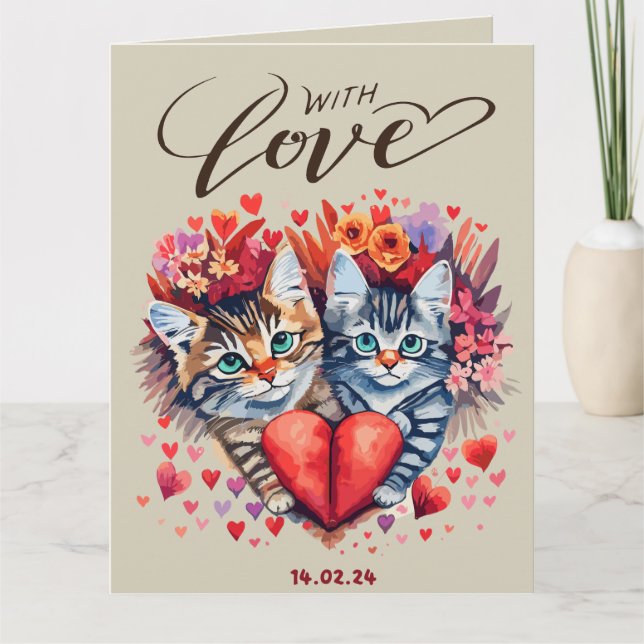 Chats avec carte de voeux pliée d'amour (Devant)