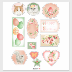 Chats avec fleurs Stickers Pâques et Printemps