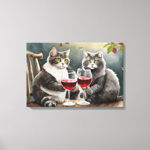 Chats Boivent du Vin Impression sur Toile Tendue !
