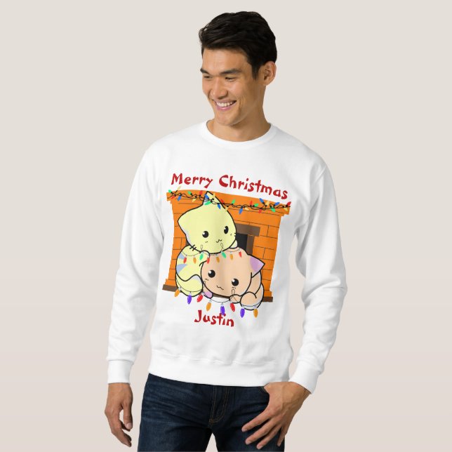 Chats cadeau de noël, nom personnalisé sweatshirt (Devant entier)