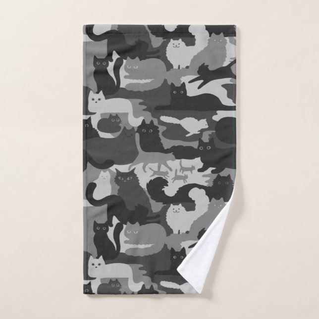 Chats Camouflés Gris Motif Chats Kitty Gris Camo (Serviette à main)