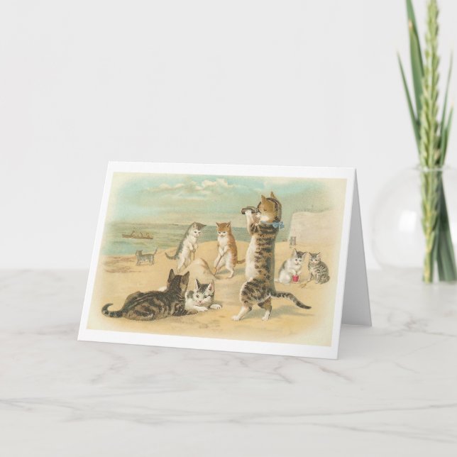 "Chats carte de voeux vintage sur plage" (Devant)