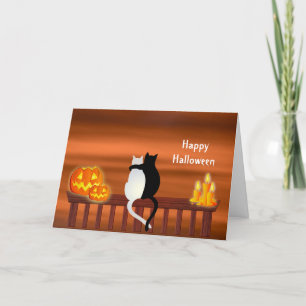 Chats Citrouilles bougies Carte d'Halloween