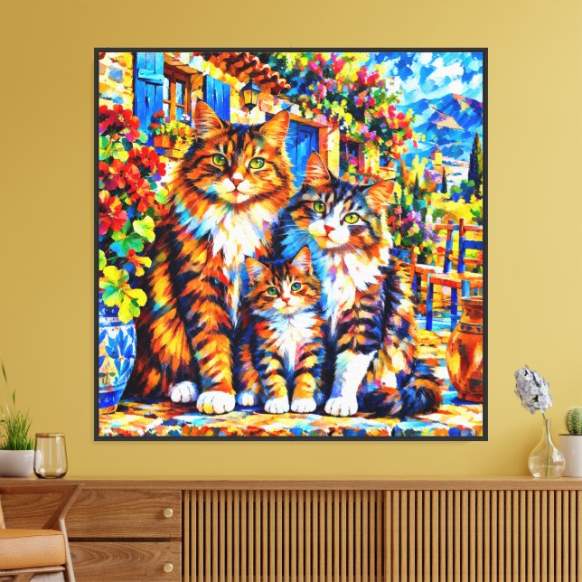Chats colorés expressionnistes abstraits sur toile (Insitu(Salon))