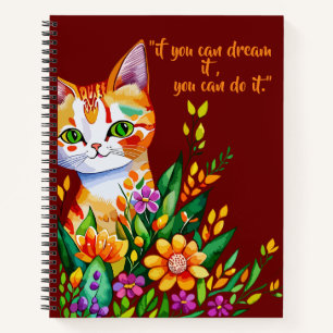 chats coupés et fleurs carnet en spirale