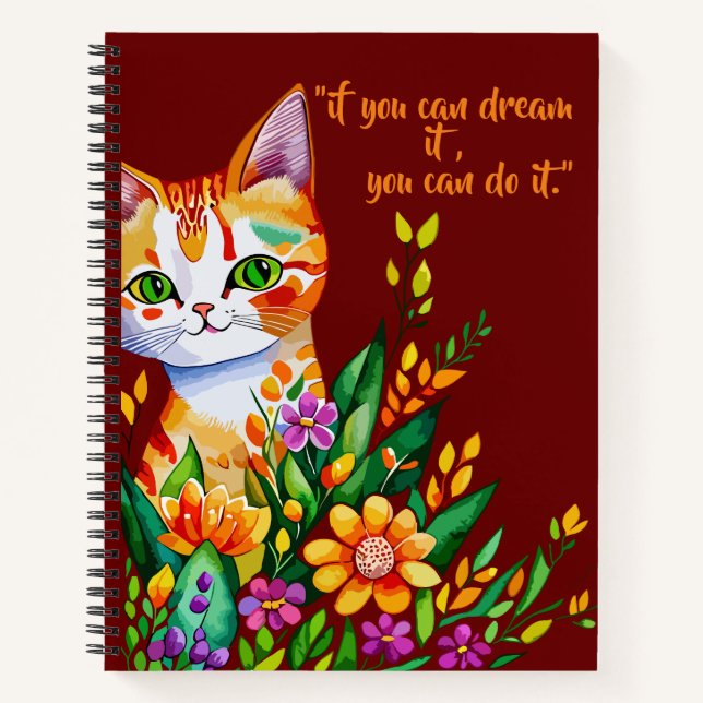 chats coupés et fleurs carnet en spirale (Devant)