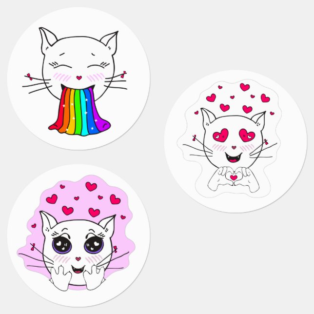 Chats Cute kawaii Beaux stickers émotionnels (Groupe)