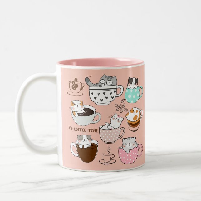 Chats dans des tasses à café (Gauche)