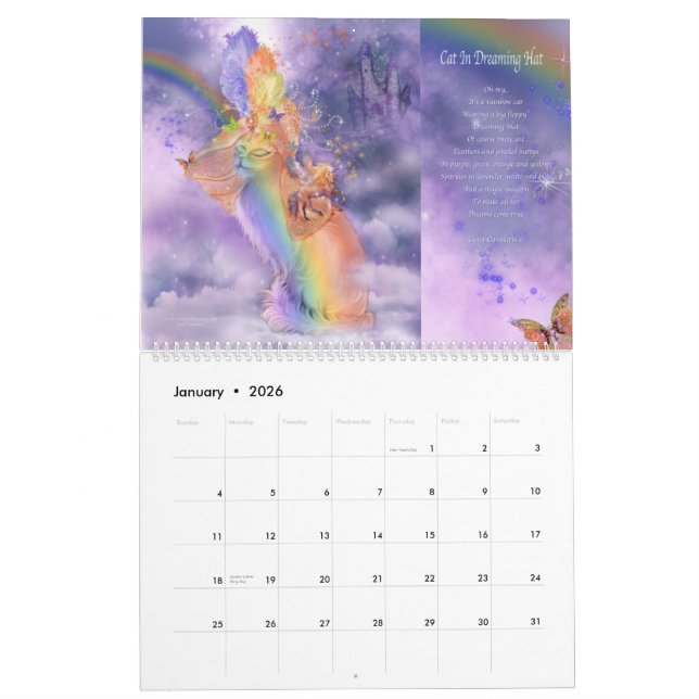 Chats dans le calendrier de fantaisie 2015 d'art (Jan 2026)