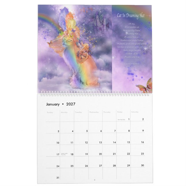 Chats dans le calendrier de fantaisie 2015 d'art (Jan 2027)