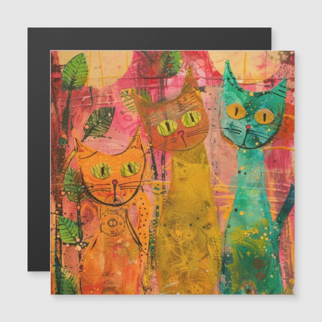 Chats d'aquarelle de Boho - Art de la féline terre (Devant / Derrière)