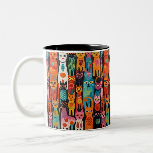 Chats d'art populaire vibrants Mug Motif (Gauche)