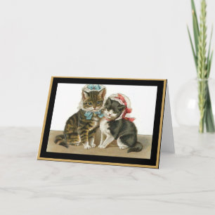 Chats de cartes vintage avec chapeaux