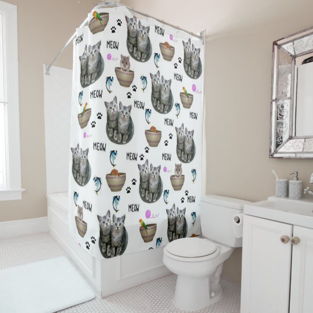 Chats de chaton pour rideau de douche (En situation)