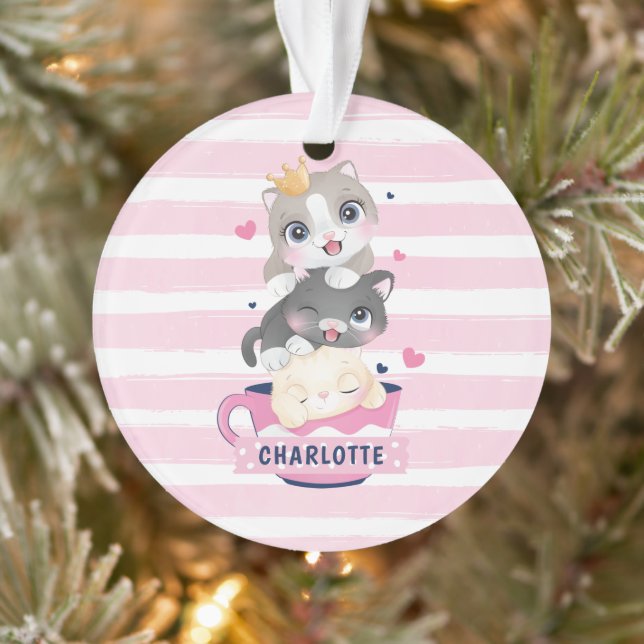 Chats de dessin animé mignons empilés rayures rose (Arbre)
