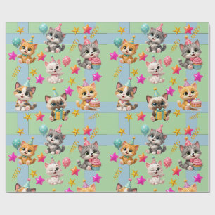 Chats de fête d'anniversaire mignons Papier cadeau