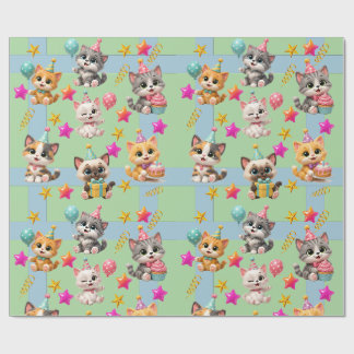 Chats de fête d'anniversaire mignons Papier cadeau