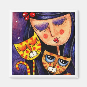 Chats de fille et de gingembre - aimant 2
