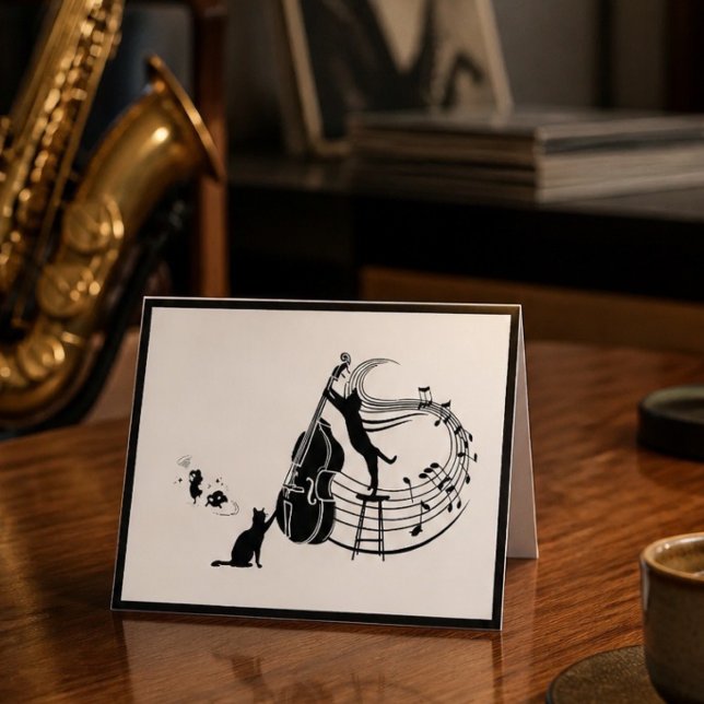 Chats de Jazz | Carte de vœux pliée Contrebasse (Créateur téléchargé)