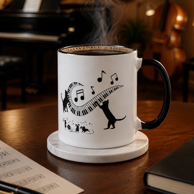 Chats de jazz | Piano | Café Mug (Créateur téléchargé)