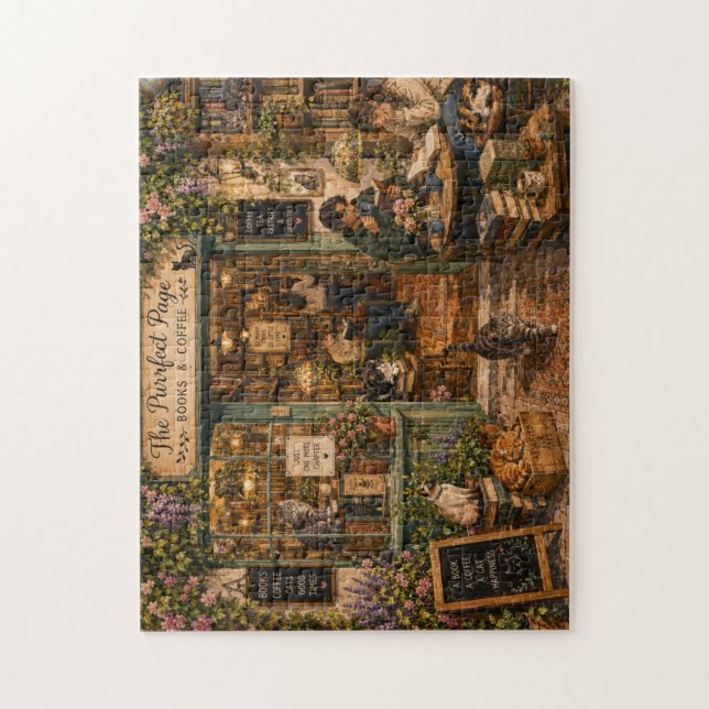 Chats de librairie cosy Puzzle en bois en forme de (Vertical)