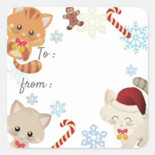 Chats de Noël, Étiquette Cadeau de Fête à Motif Fl