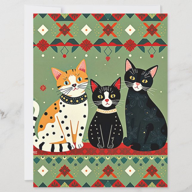 Chats de Noël rétro en papier craft (Devant)