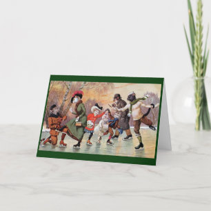 Chats de patinage victoriens de carte de Noël