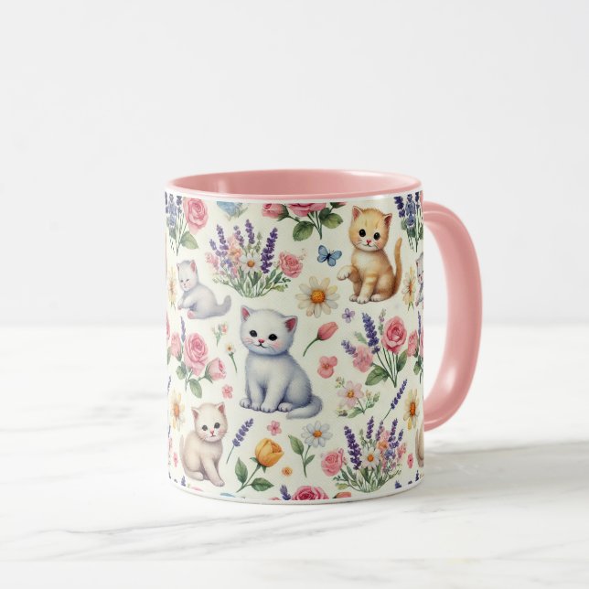 Chats de Whimsical et Mug de Fleurs - Coupe de Caf (Devant droit)