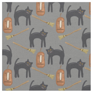 Chats d'Halloween, Arrière - plan gris, tissu en c