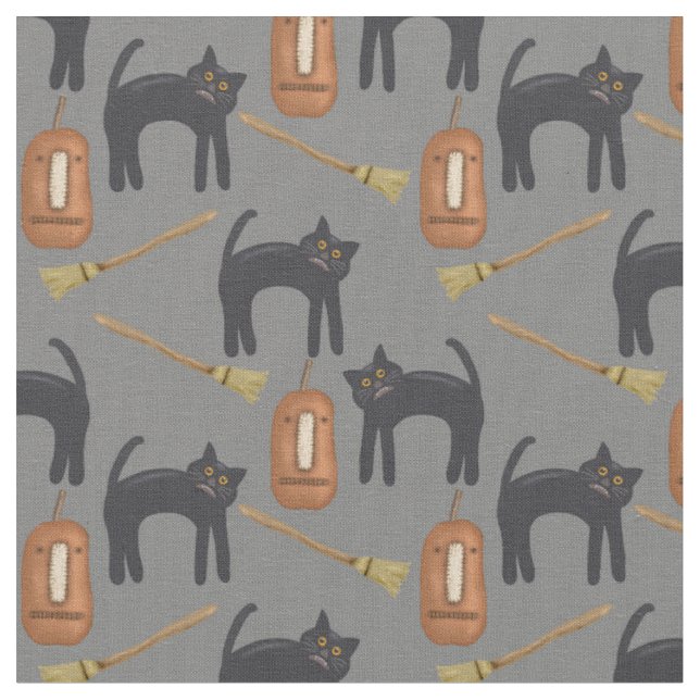 Chats d'Halloween, Arrière - plan gris, tissu en c (Fermer)