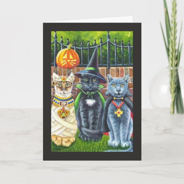 Chats d'Halloween en costume d'aquarelle carte d'a (Devant)