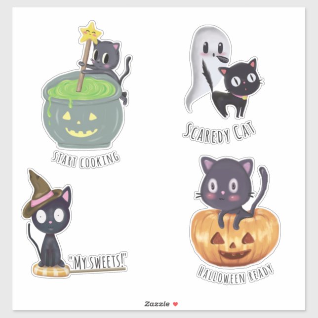 Chats d'Halloween stickers vinyle taillé sur mesur (Feuille)