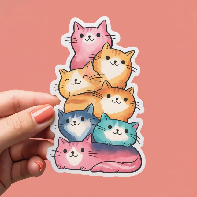 Chats empilés Aquarelle Art mignon Sticker (Créateur téléchargé)