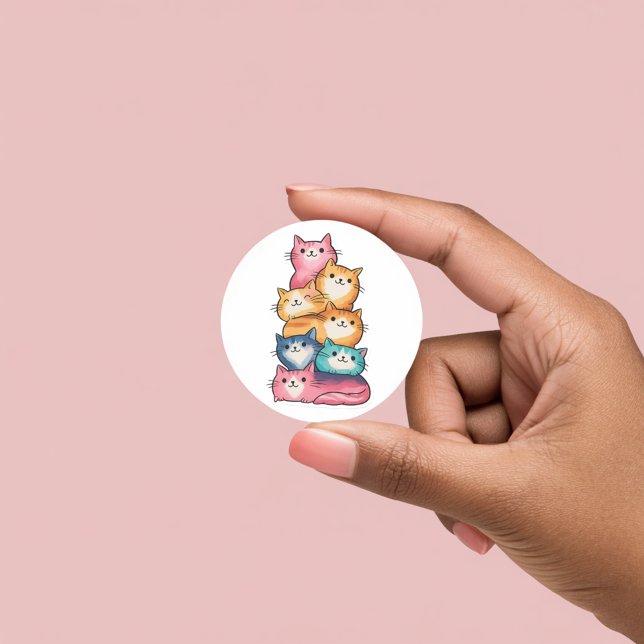 Chats empilés Art aquarelle Autocollant mignon (Créateur téléchargé)