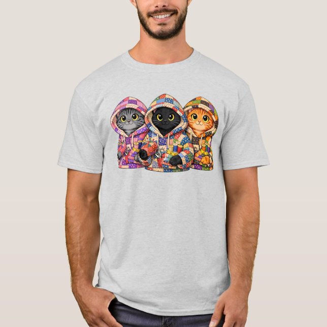 Chats en capuches de courte quilt recyclée TShirt (Devant)