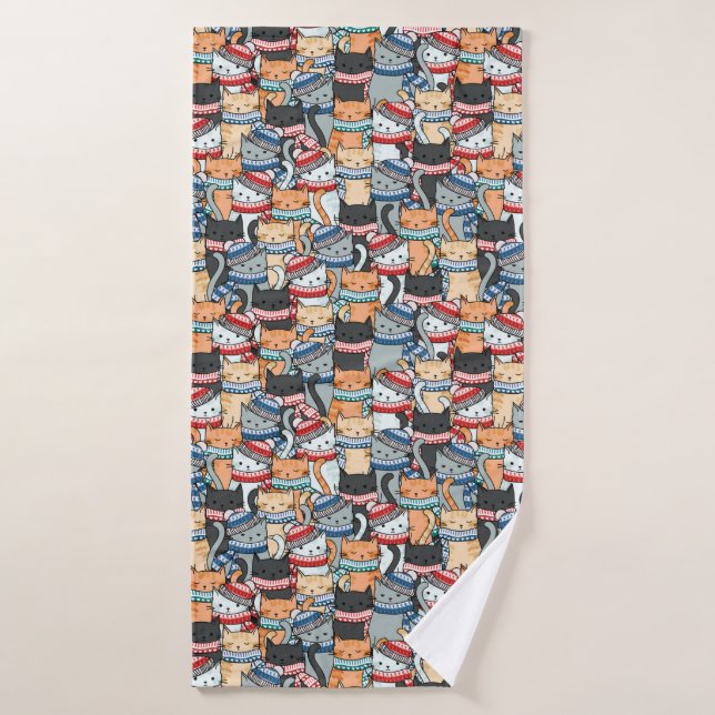 Chats en Écharpes d'hiver et Motif Casquette (Serviette de bain)