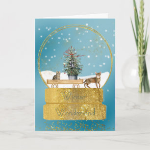 Chats en or Globe de neige carte de Noël