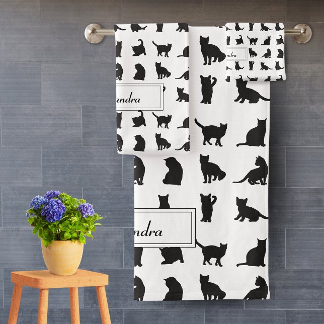 Chats en Silhouette noire Motif avec prénom (Créateur téléchargé)