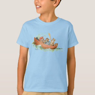 Chats en T-shirt de bateau de rangée