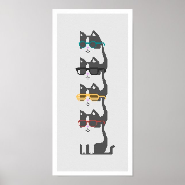 Chats En Verres Pile Pixel Poster D'Art (Devant)
